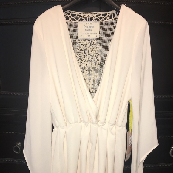 Light Tan Bell Sleeve Romper with lace detail - Picture 2 of 4